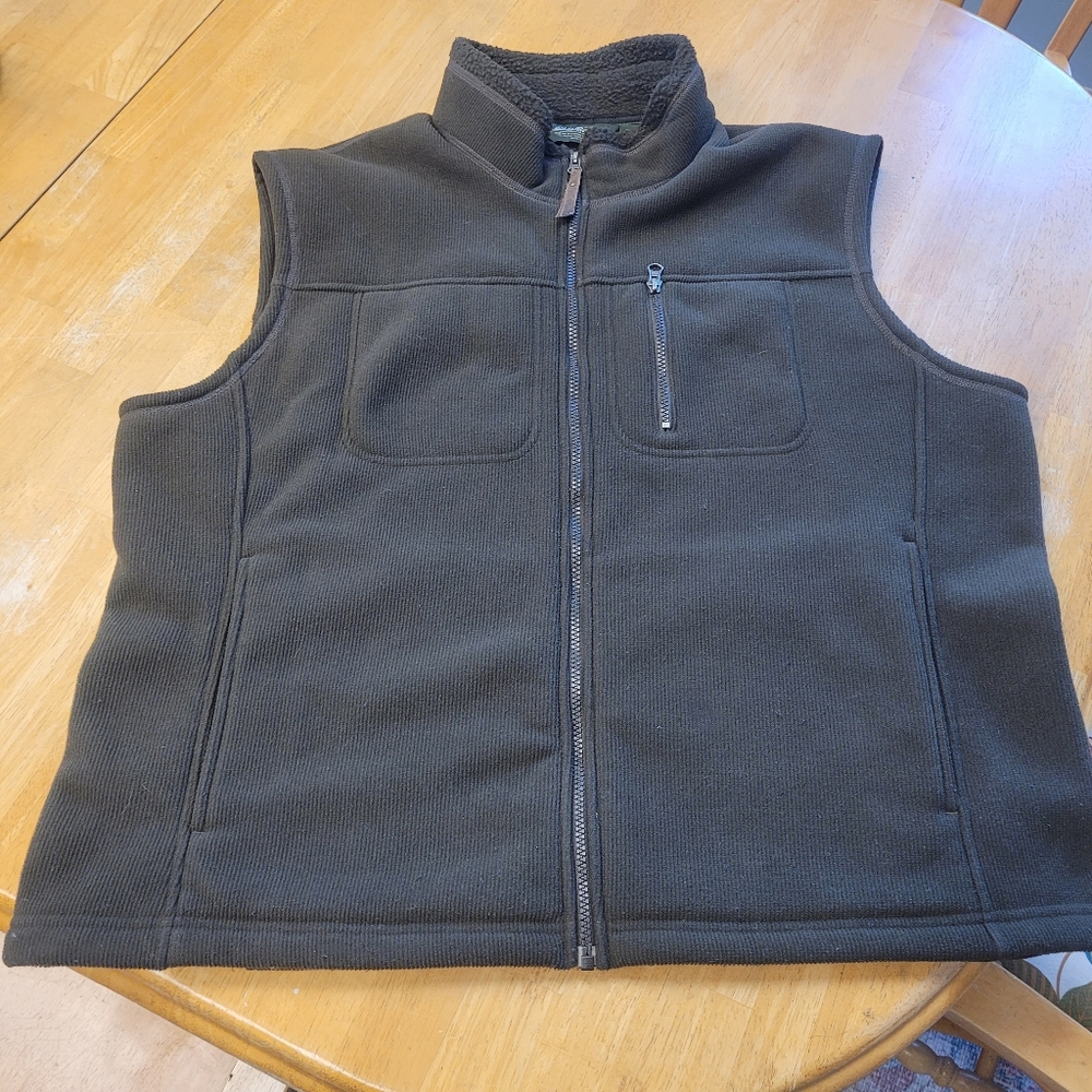 Fleece Vest Cabincore Eddie Bauer Men's XL Green Brown Full Zip